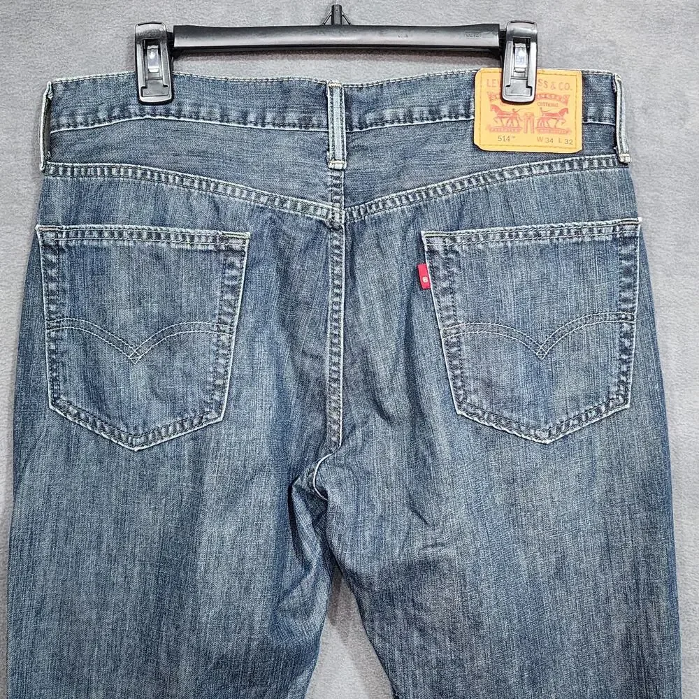 Levi's 514 Jeans‎ Relaxed Straight Fit Mens 34 X 31 Blue Denim R Tab Blank Tab